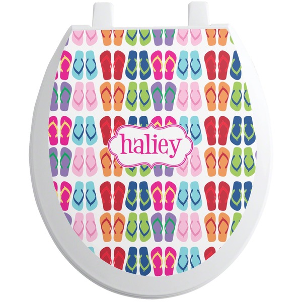 Custom FlipFlop Toilet Seat Decal - Round (Personalized)