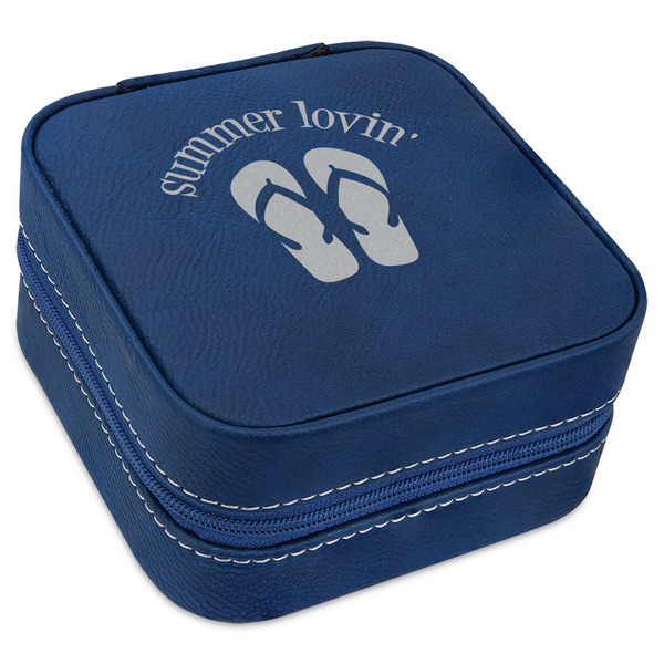 Custom FlipFlop Travel Jewelry Box - Navy Blue Leather (Personalized)