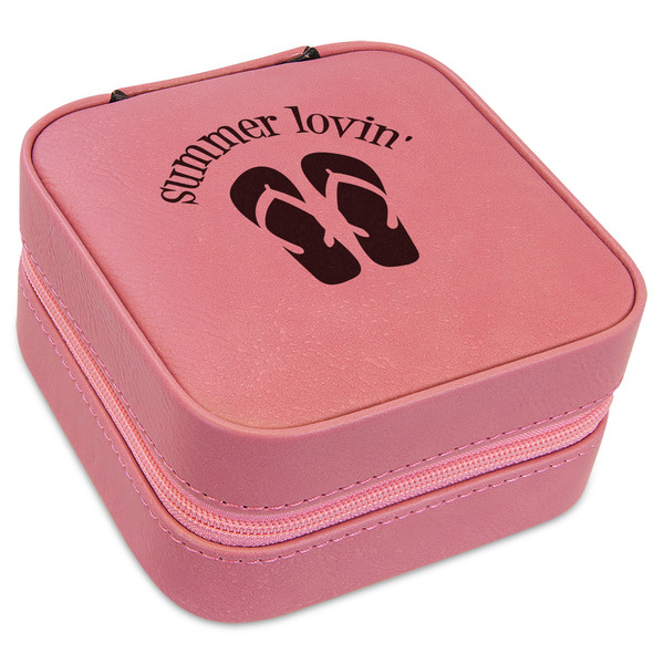 Custom FlipFlop Travel Jewelry Boxes - Pink Leather (Personalized)