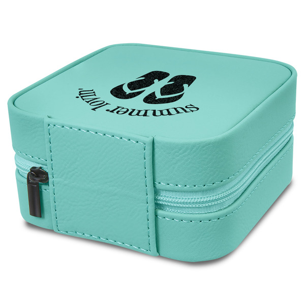 FlipFlop Travel Jewelry Boxes - Leather - Teal - View from Rear