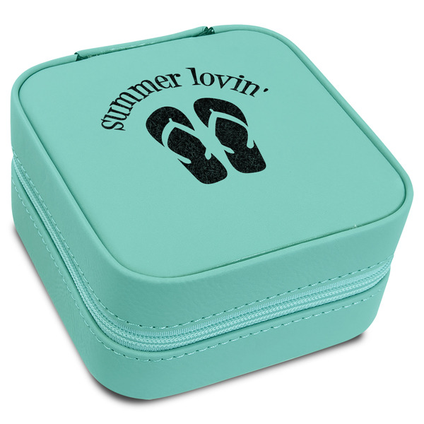 Custom FlipFlop Travel Jewelry Box - Teal Leather (Personalized)