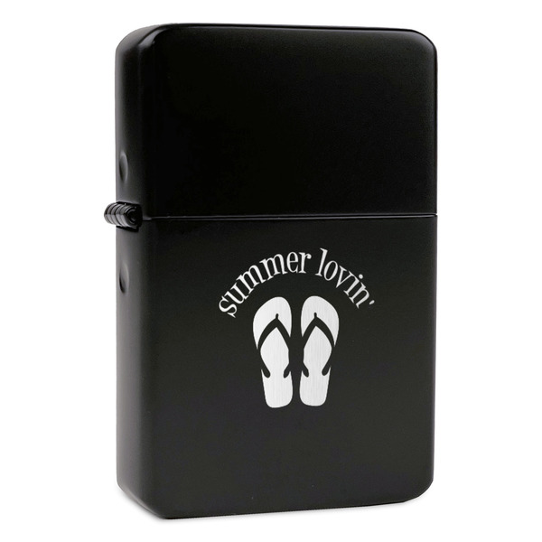 Custom FlipFlop Windproof Lighter - Black - Double Sided & Lid Engraved (Personalized)
