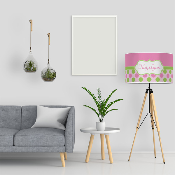 Pink & Green Dots 12" Drum Lampshade - LIFESTYLE
