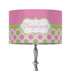 Pink & Green Dots 12" Drum Lamp Shade - Fabric (Personalized)