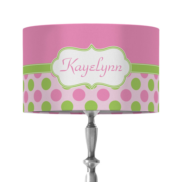 Custom Pink & Green Dots 12" Drum Lamp Shade - Fabric (Personalized)