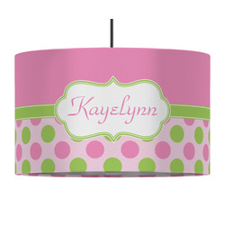 Pink & Green Dots 12" Drum Pendant Lamp - Fabric (Personalized)