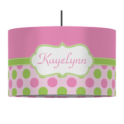Pink & Green Dots 12" Drum Pendant Lamp - Fabric (Personalized)