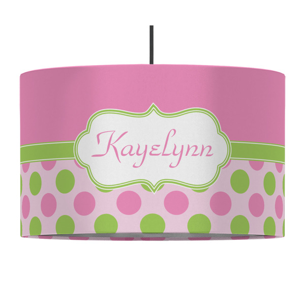 Custom Pink & Green Dots 12" Drum Pendant Lamp - Fabric (Personalized)