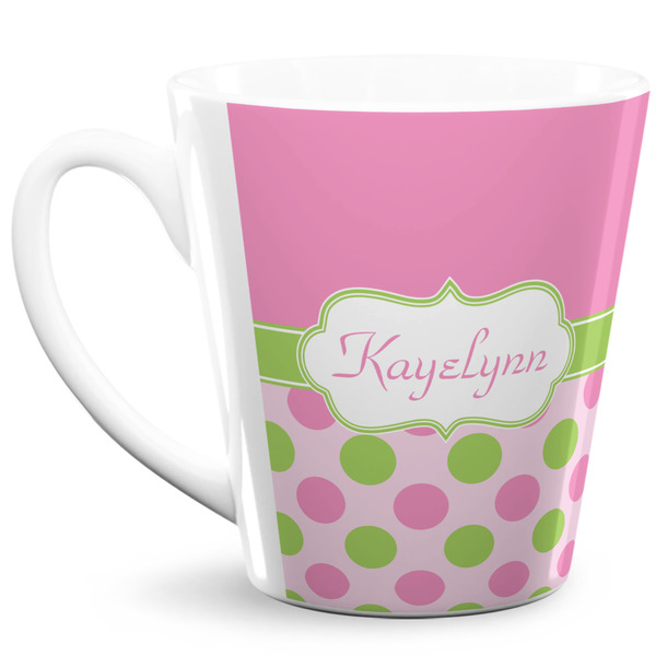 Custom Pink & Green Dots 12 Oz Latte Mug (Personalized)