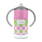 Pink & Green Dots 12 oz Stainless Steel Sippy Cup (Personalized)