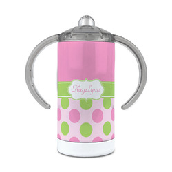 Pink & Green Dots 12 oz Stainless Steel Sippy Cup (Personalized)