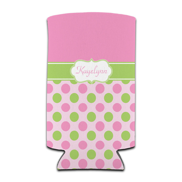 Custom Pink & Green Dots Can Cooler (tall 12 oz) (Personalized)