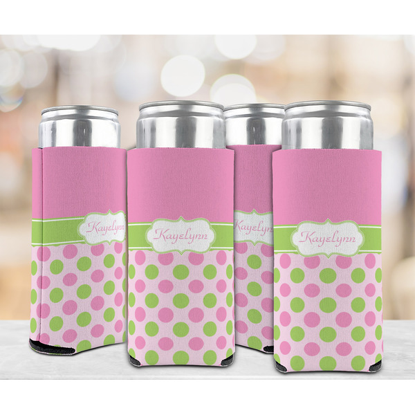 Pink & Green Dots 12oz Tall Can Sleeve - Set of 4 - LIFESTYLE