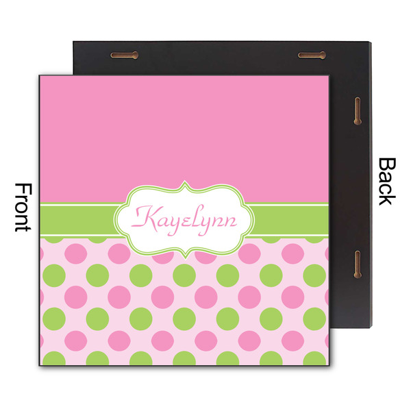 Pink & Green Dots 12x12 Wood Print - Front & Back View