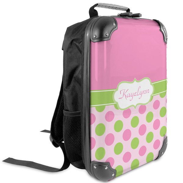 Custom Pink & Green Dots Kids Hard Shell Backpack (Personalized)
