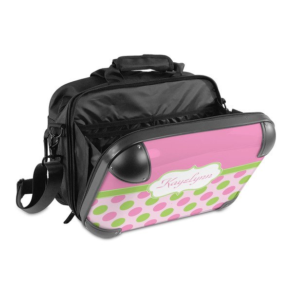 Pink & Green Dots 15" Hard Shell Briefcase - Open