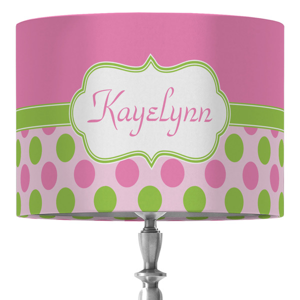 Custom Pink & Green Dots 16" Drum Lamp Shade - Fabric (Personalized)