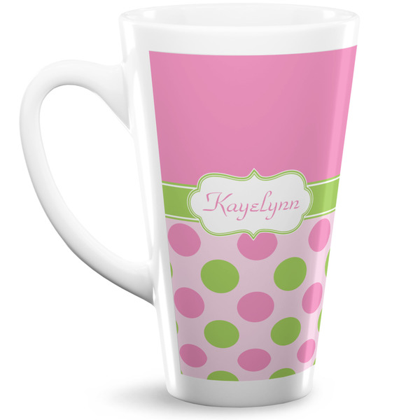 Custom Pink & Green Dots 16 Oz Latte Mug (Personalized)