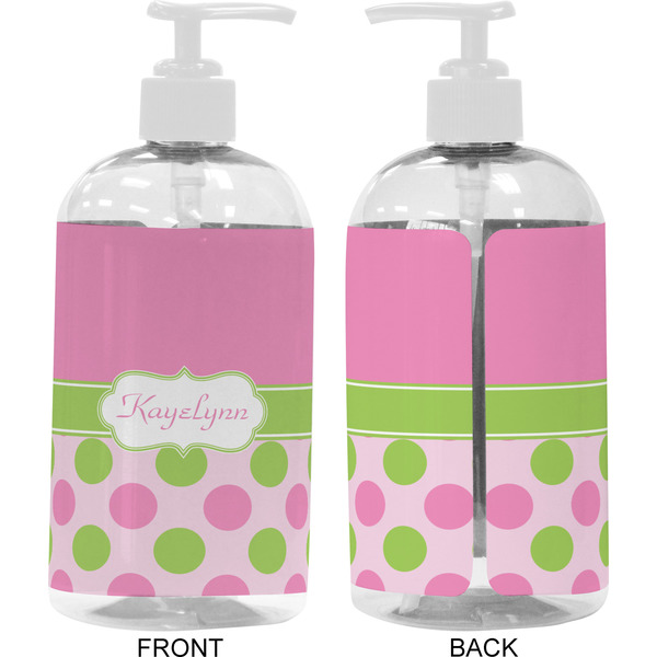 Pink & Green Dots 16 oz Plastic Liquid Dispenser- Approval- White