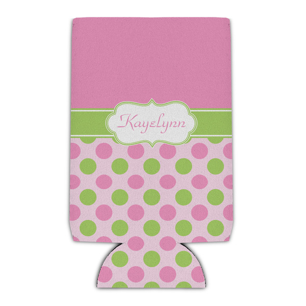 Custom Pink & Green Dots Can Cooler (16 oz) (Personalized)