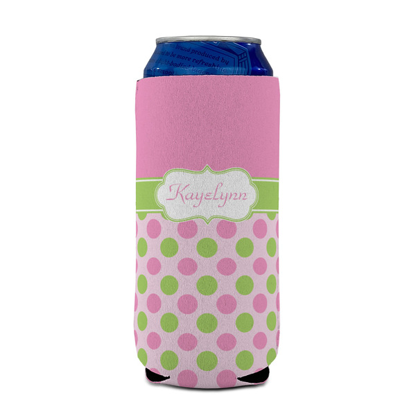 Pink & Green Dots 16oz Can Sleeve - FRONT (on can)