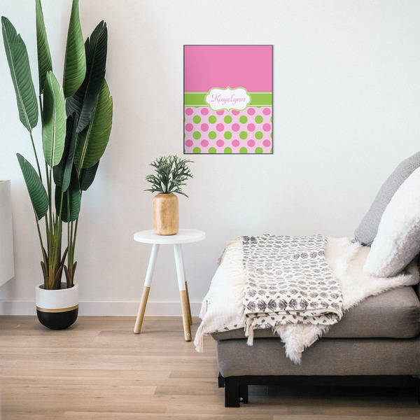 Pink & Green Dots 20x24 Wood Print - In Context