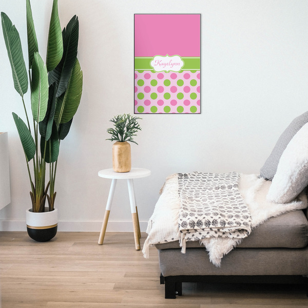 Pink & Green Dots 20x30 Wood Print - In Context