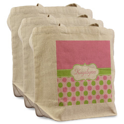 Pink & Green Dots Reusable Cotton Grocery Bags - Set of 3 (Personalized)