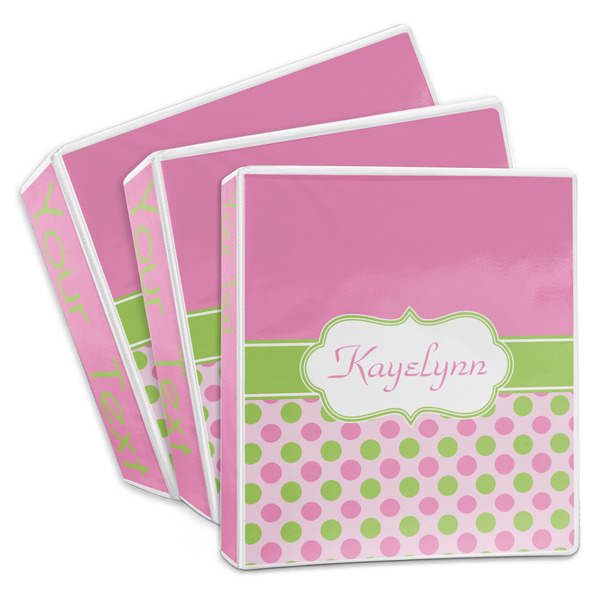 Custom Pink & Green Dots 3-Ring Binder (Personalized)