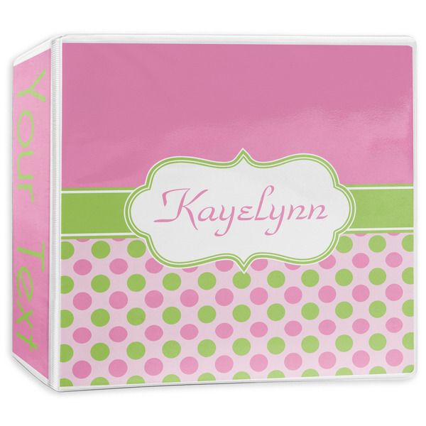Custom Pink & Green Dots 3-Ring Binder - 3 inch (Personalized)