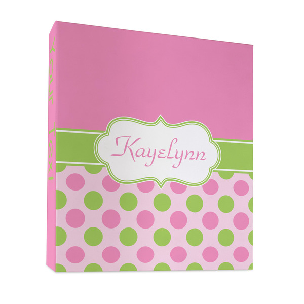 Pink & Green Dots 3 Ring Binders - Full Wrap - 1" - FRONT