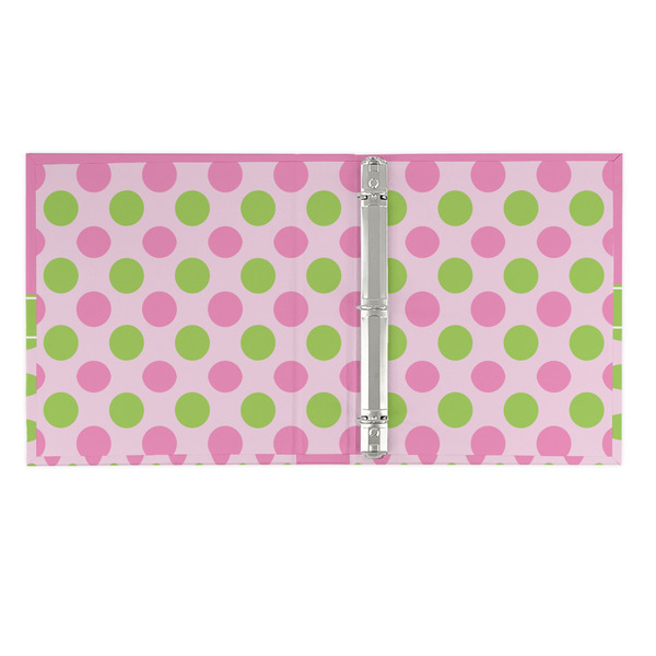 Pink & Green Dots 3 Ring Binders - Full Wrap - 1" - OPEN INSIDE