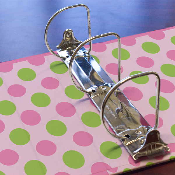 Pink & Green Dots 3 Ring Binders - Full Wrap - 3" - DETAIL