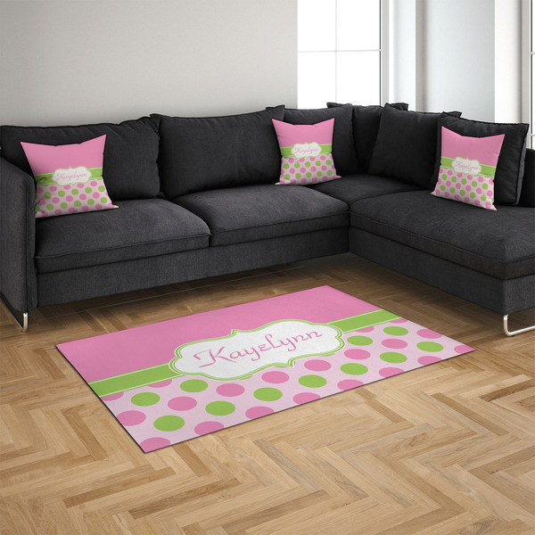 Pink & Green Dots 4'x6' Indoor Area Rugs - IN CONTEXT