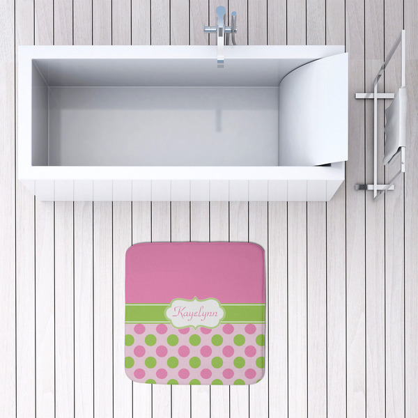 Pink & Green Dots 48x48 Foam Memory Mat - LIFESTYLE