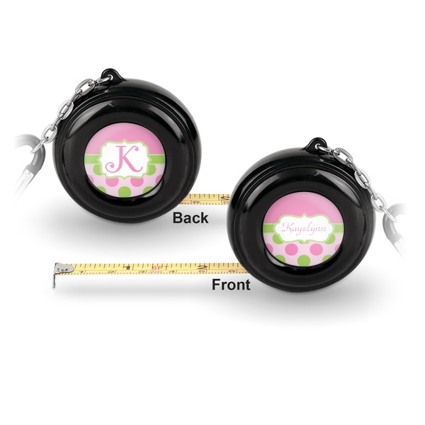 Pink & Green Dots 6-Ft Pocket Tape Measure with Carabiner Hook - Front and Back
