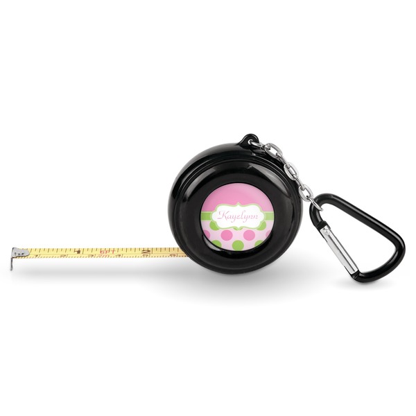 Custom Pink & Green Dots Pocket Tape Measure - 6 Ft w/ Carabiner Clip (Personalized)