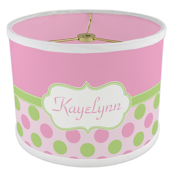 Pink & Green Dots 8" Drum Lampshade - ANGLE Poly-Film