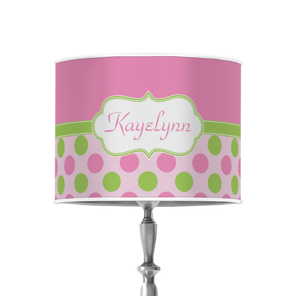 Pink & Green Dots 8" Drum Lampshade - ON STAND (Poly Film)