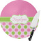 Pink & Green Dots Round Glass Cutting Board - Small (Personalized)