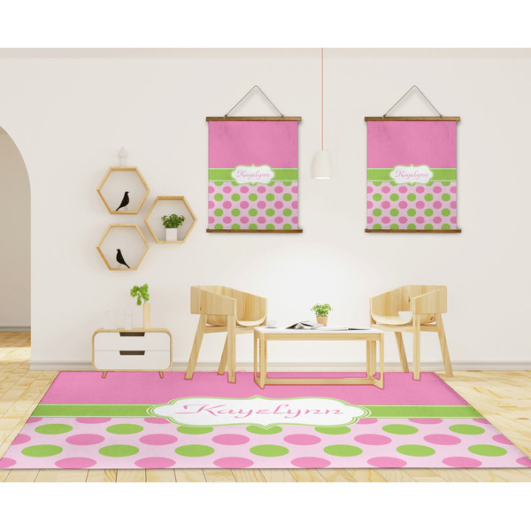 Pink & Green Dots 8'x10' Indoor Area Rugs - IN CONTEXT