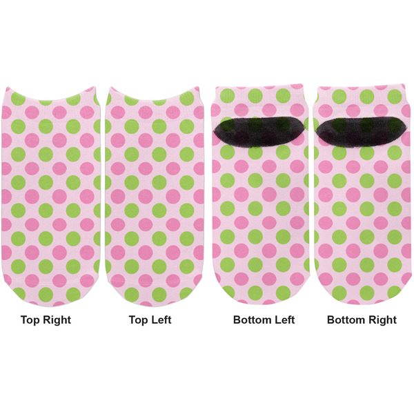 Pink & Green Dots Adult Ankle Socks - Double Pair - Front and Back - Apvl