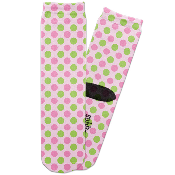 Custom Pink & Green Dots Adult Crew Socks