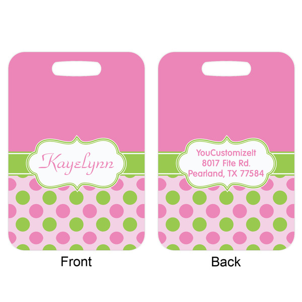 Pink & Green Dots Aluminum Luggage Tag (Front + Back)