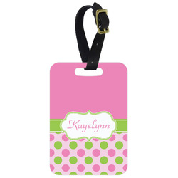 Pink & Green Dots Metal Luggage Tag w/ Name or Text