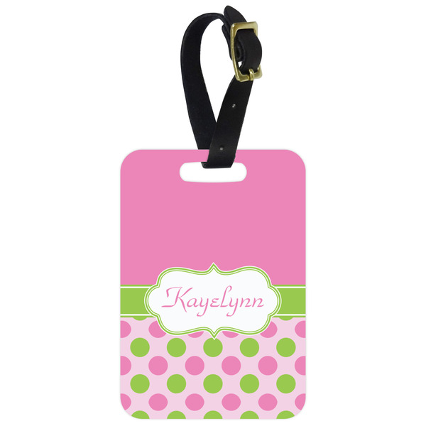 Custom Pink & Green Dots Metal Luggage Tag w/ Name or Text
