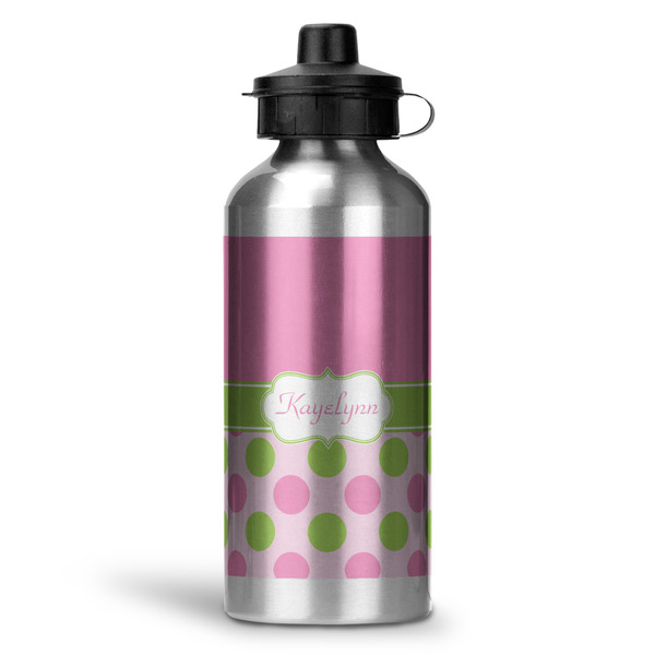 Custom Pink & Green Dots Water Bottles - 20 oz - Aluminum (Personalized)