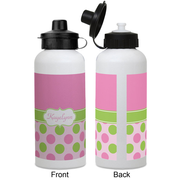 Pink & Green Dots Aluminum Water Bottle - White APPROVAL