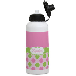 Pink & Green Dots Water Bottles - Aluminum - 20 oz - White (Personalized)