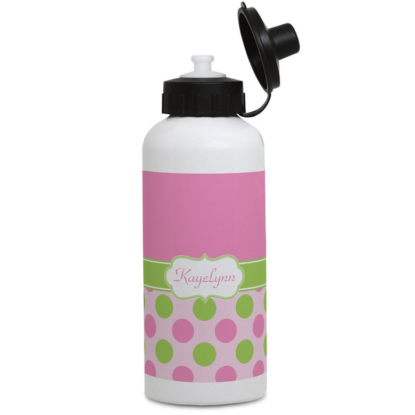 Custom Pink & Green Dots Water Bottles - Aluminum - 20 oz - White (Personalized)